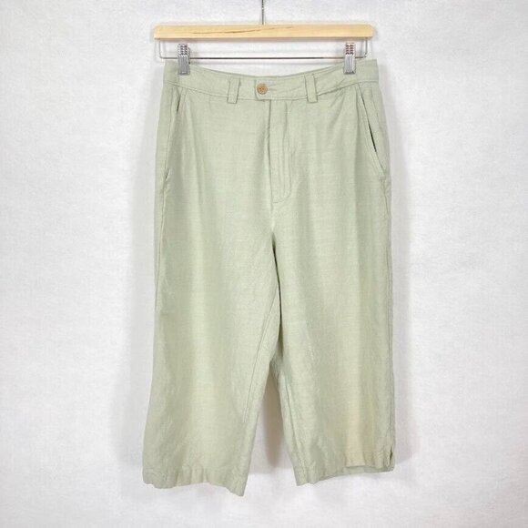 Tommy Bahama Hemp Blend Cropped Wide Leg High Waisted Pants Size 8 Khaki - Picture 1 of 5